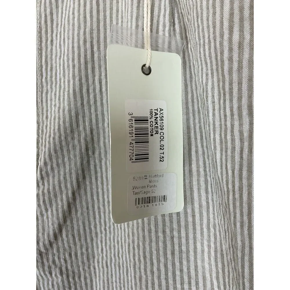 Hartford Men's Tanker Woven Tan/Taupe 100% Cotton Seersucker‎ Pants Size 52/XL